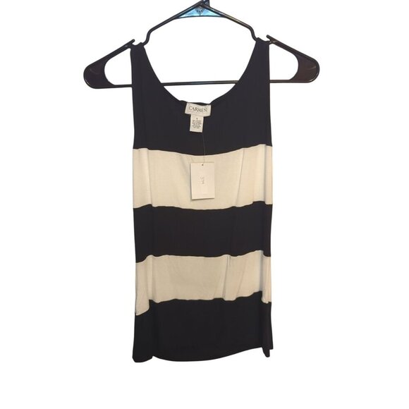 Women's Small NWT Black And White Carmen Marc Valvo Tank With Opening In Back - Picture 1 of 11